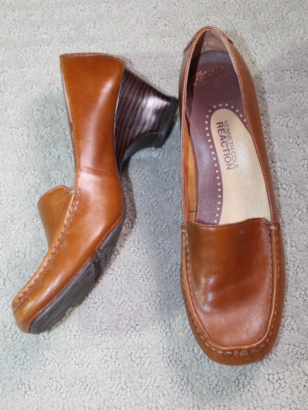 Kenneth Cole Reaction Size 8.5 Cognac Brown Leather Block Heels